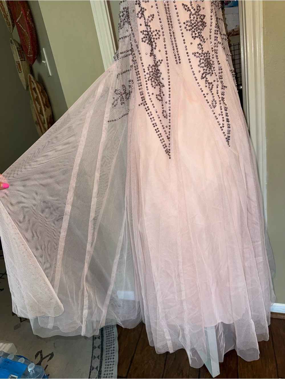 Xscape Blush Pink Beaded Mermaid Gown Formal Prom Evening Dress Size 8 - Picture 11 of 17